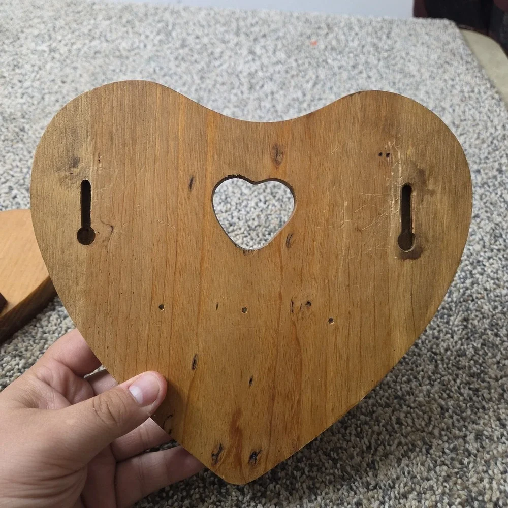 Vintage wooden heart shaped shelf with Heart Cut Out set Of two